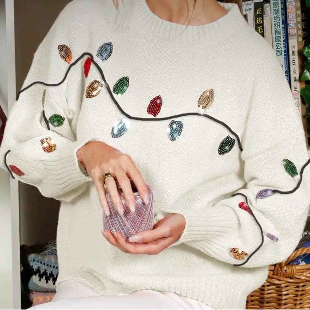 Festive Holiday Lights Sweater - Cream - Picture 2 of 3